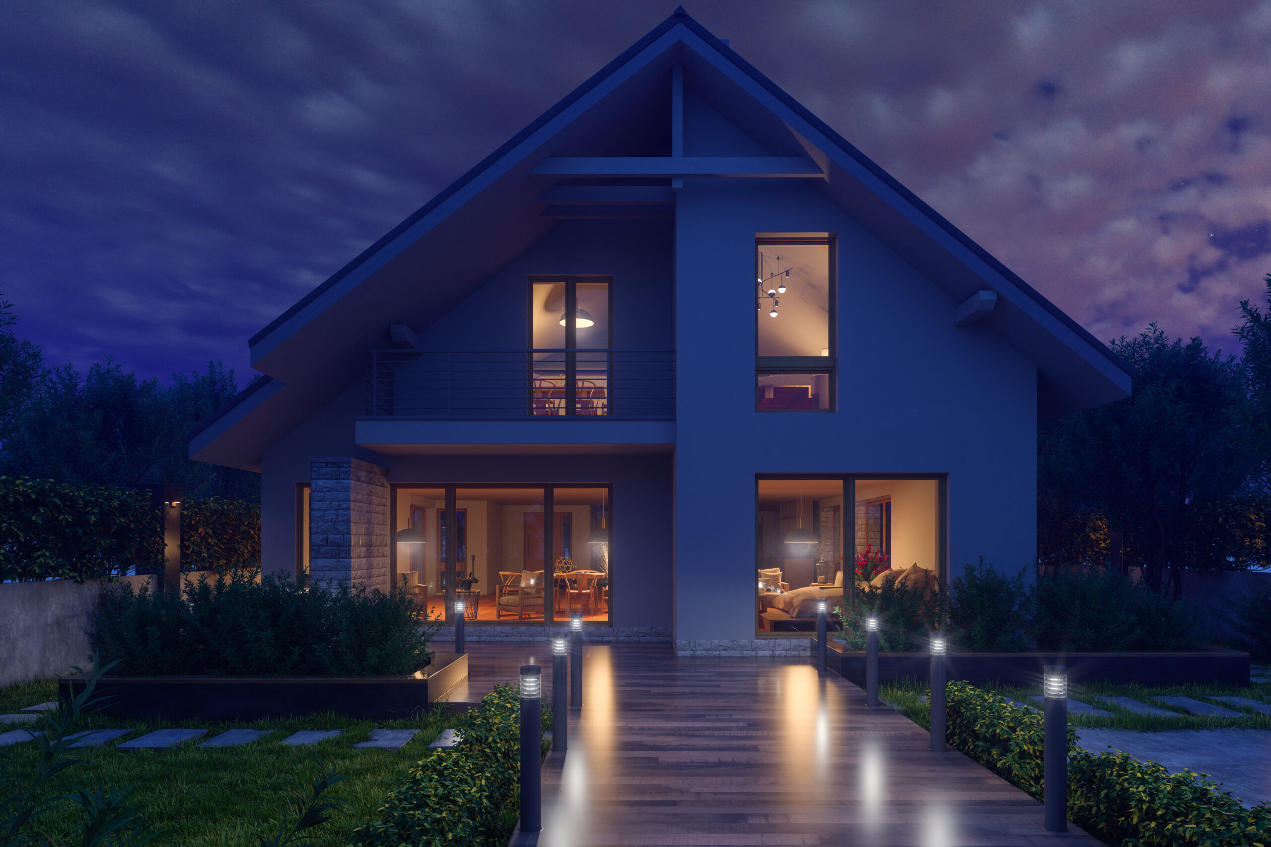 Modern Villa Exterior At Night